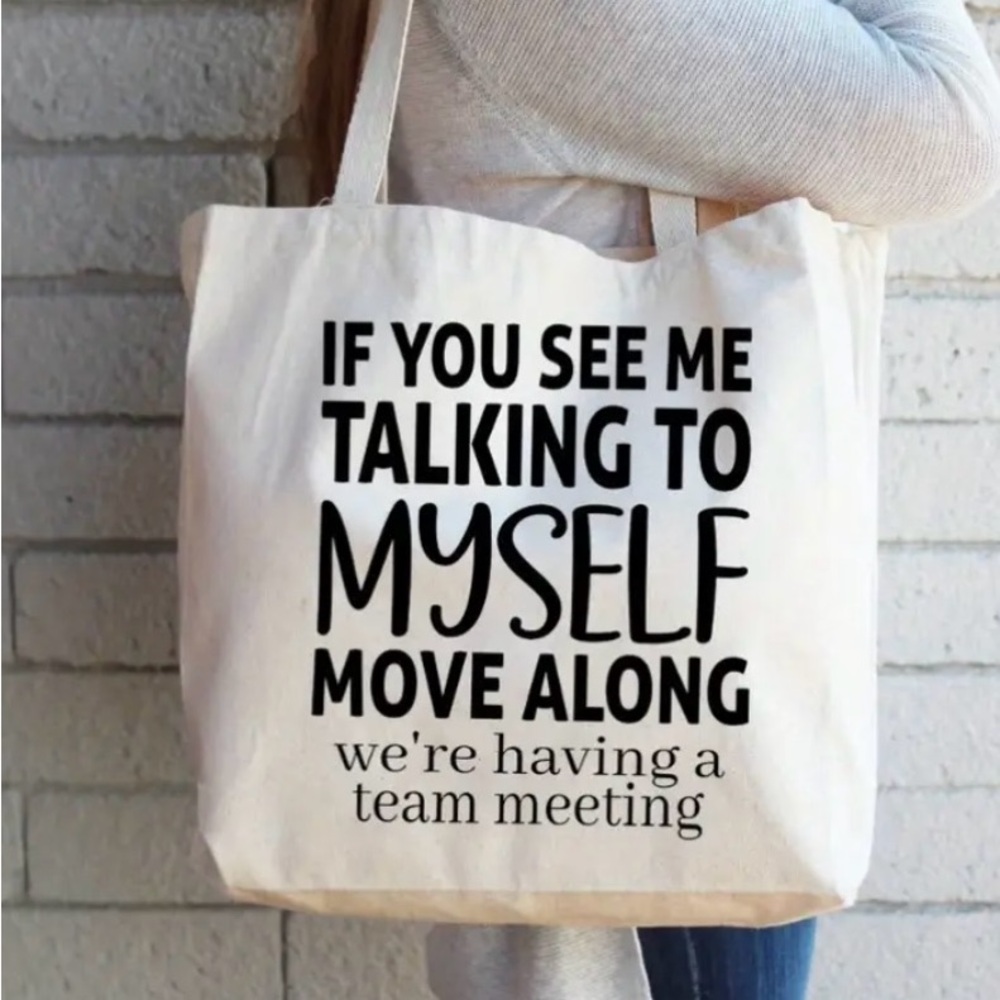 Cream and Black Tote Bag with Humorous Message